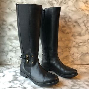 Flurries Black Leather Tall Knee High Equestrian Riding Boots Women's EU 37